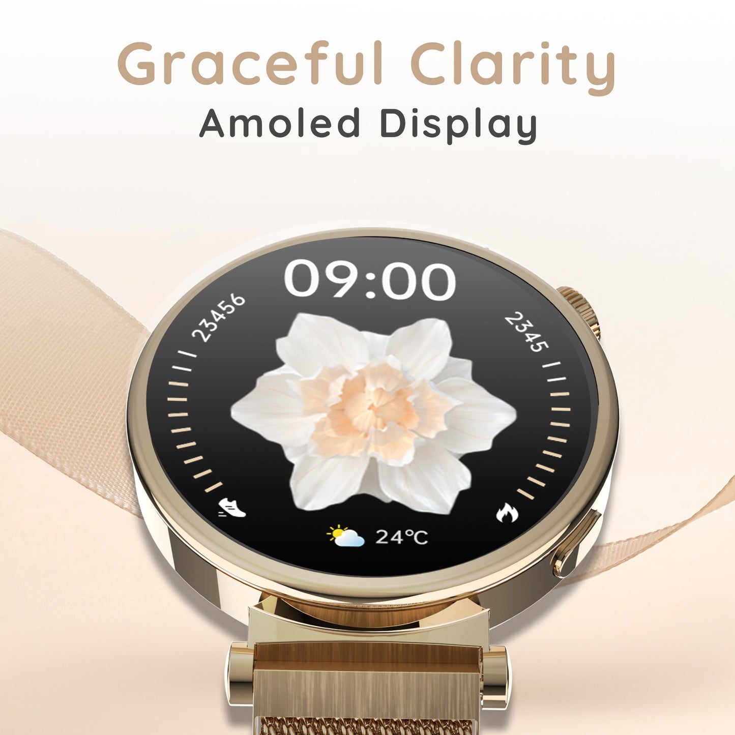 Pebble Vama 1.32" Amoled Display, BT Calling, AOD, Female Health Monitoring, Smartwatch (CLASSIC METAL Strap, Free Size)