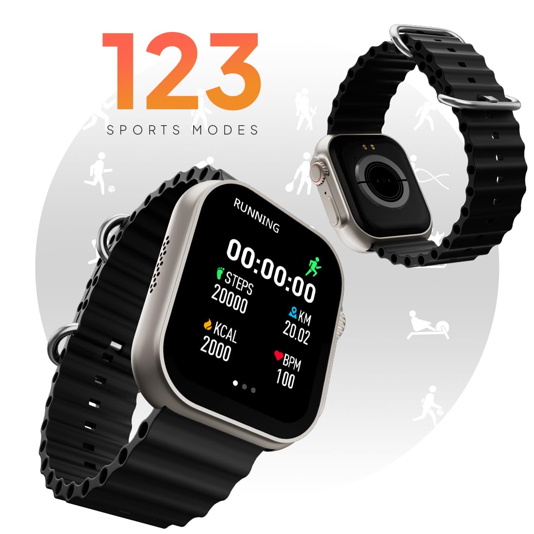 Fire-Boltt Gladiator 49.7mm Display, Bluetooth Call, 123 sports modes, IP67, voice assist Smartwatch (Gold Black O Strap, Free Size)