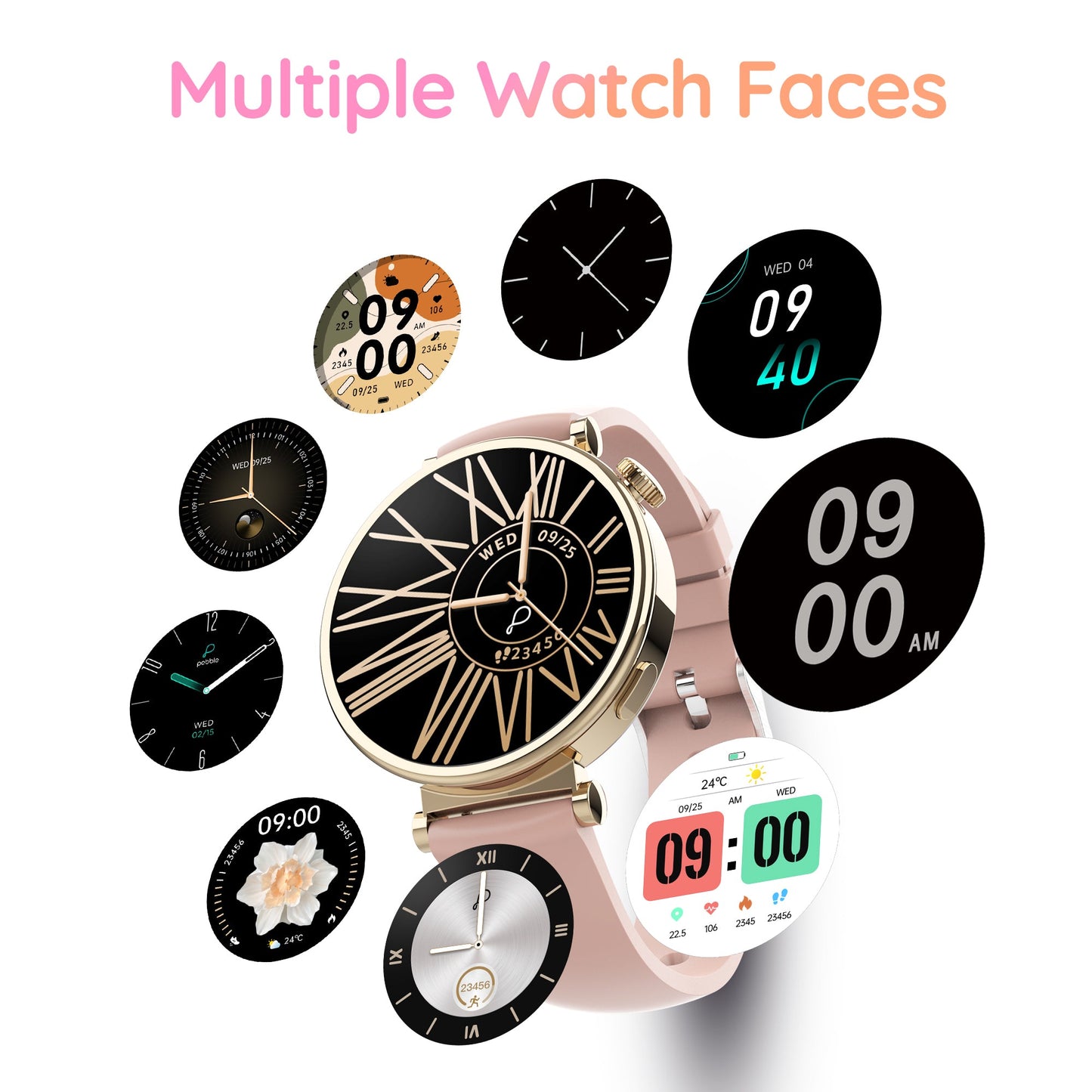 Pebble Vama 1.32" Amoled Display, BT Calling, AOD, Female Health Monitoring, Smartwatch (CLASSIC METAL Strap, Free Size)