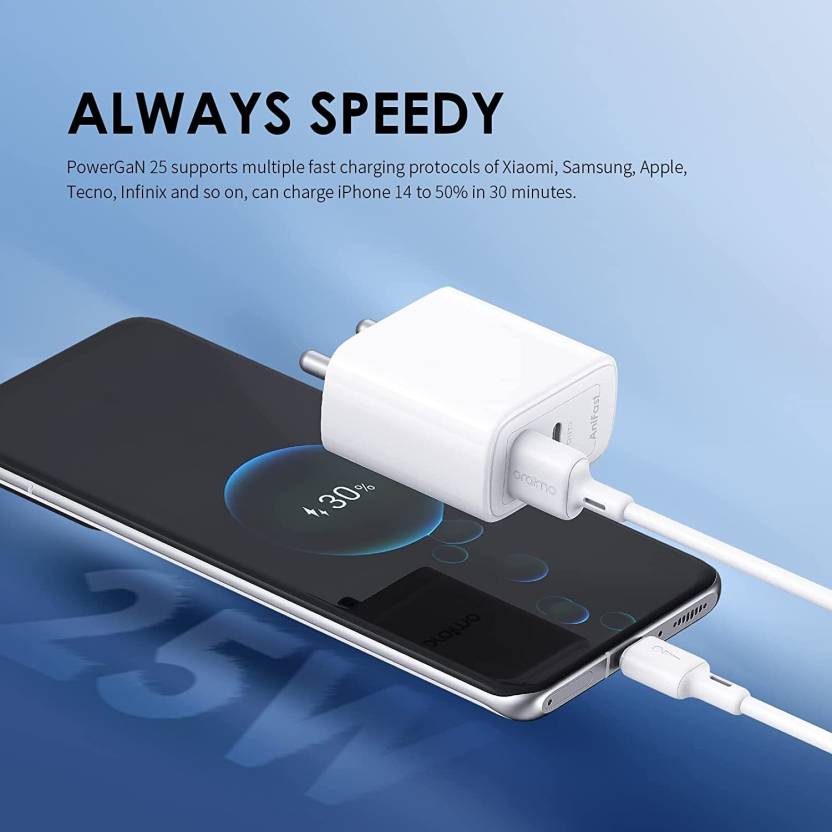 ORAIMO 25 W 3 A Wall Charger for Mobile with Detachable Cable (White, Cable Included)