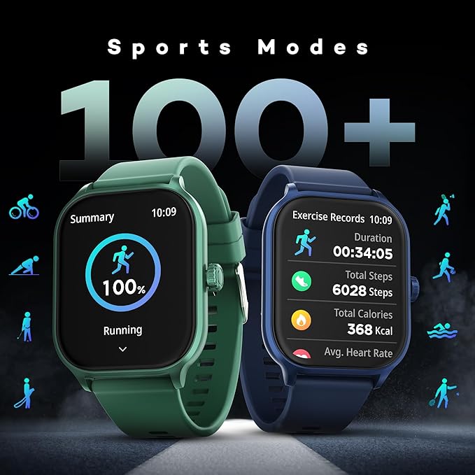 Pebble NEO 1.99" HD Display, BT calling,Lightweight Design, In-Built Games Smartwatch (PUNK GREEN Strap, Free Size)