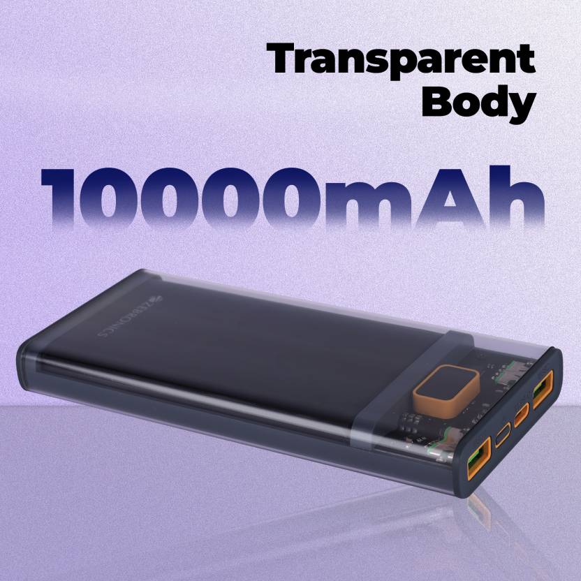 ZEBRONICS 10000 mAh 22.5 W Power Bank (Grey, Lithium Polymer, for Mobile)