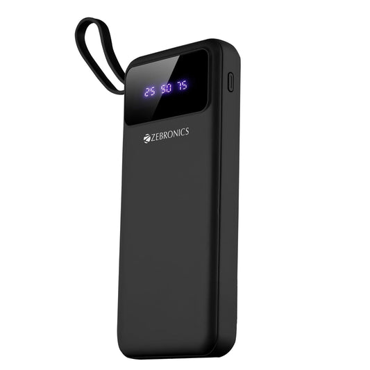 ZEBRONICS MB10000S6 (V1) Power Bank, 10000 mAh, 12W, 5 x Outputs - Dual USB A | Type C | Micro USB | Lightning, Built in I/O Cables, Percentage Display, Carry Loop, Made in India