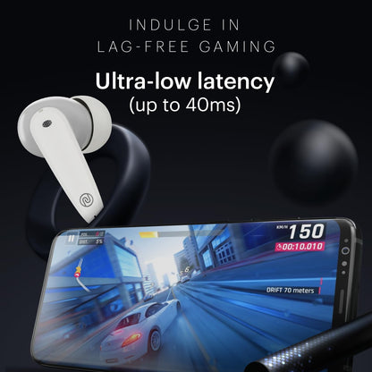 Noise Buds VS106 Truly Wireless in-Ear Earbuds with 50H Playtime, Quad Mic with ENC, Instacharge(10 min=200 min),Ultra-Low Latency(up to 40ms), 10mm Driver, and BT v5.3 (Cloud White)