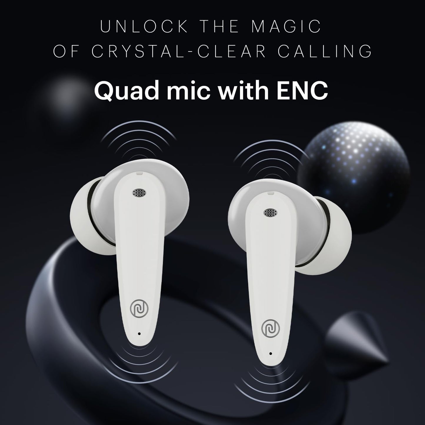 Noise Buds VS106 Truly Wireless in-Ear Earbuds with 50H Playtime, Quad Mic with ENC, Instacharge(10 min=200 min),Ultra-Low Latency(up to 40ms), 10mm Driver, and BT v5.3 (Cloud White)