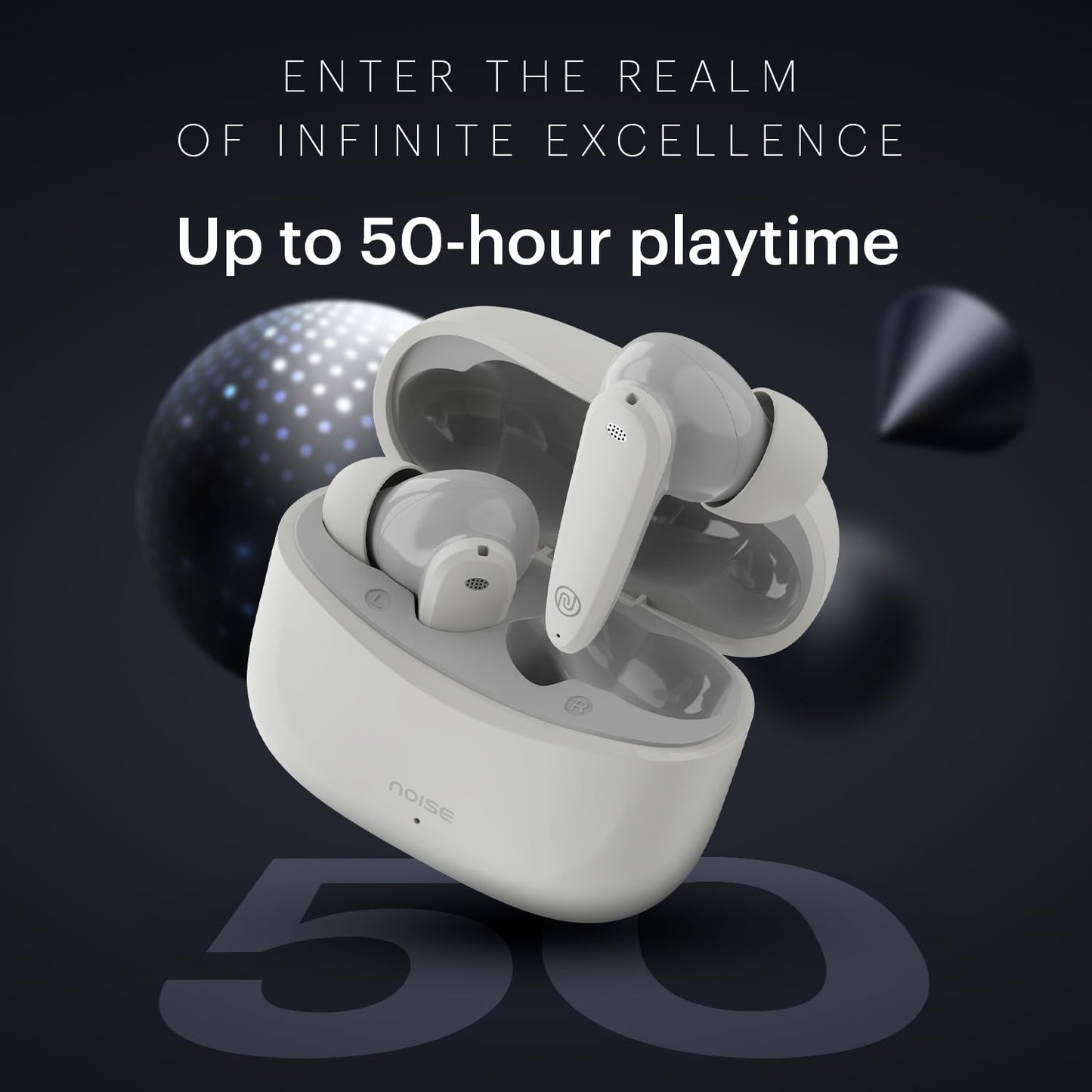 Noise Buds VS106 Truly Wireless in-Ear Earbuds with 50H Playtime, Quad Mic with ENC, Instacharge(10 min=200 min),Ultra-Low Latency(up to 40ms), 10mm Driver, and BT v5.3 (Cloud White)