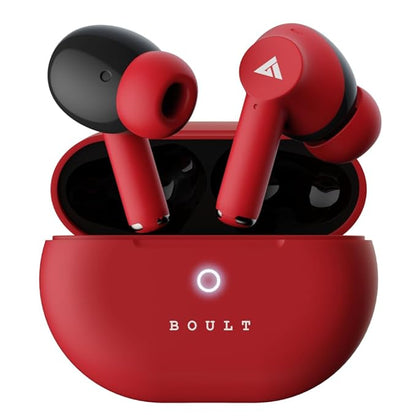 Boult Audio K45 with Quad Mic ENC, 50H Battery Life, Low Latency Gaming, Made in India, v5.3 Bluetooth Headset, True Wireless, Berry Red