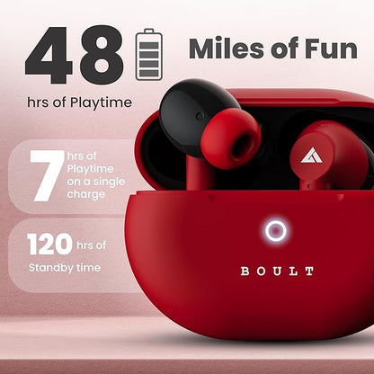 Boult Audio K45 with Quad Mic ENC, 50H Battery Life, Low Latency Gaming, Made in India, v5.3 Bluetooth Headset, True Wireless, Berry Red