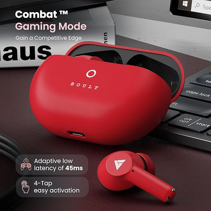 Boult Audio K45 with Quad Mic ENC, 50H Battery Life, Low Latency Gaming, Made in India, v5.3 Bluetooth Headset, True Wireless, Berry Red