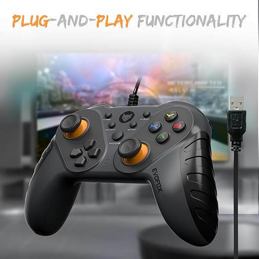 EvoFox Elite Ops Wired Gamepad for PC, Android TV and PS3 with 2.4m Long Cable | Dual Vibration Rumble Motors | Zero Lag Connectivity with Plug and Play functionality |2.4m Long Cable, X-Input & D-Input | Black