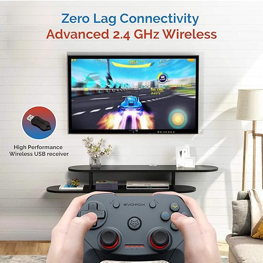 Amkette Evo Fox Elite Pro Wireless Gamepad for PC (X Input), PS3 and Android TV with High Performance USB Receiver, Dual Vibration and 8+ Hours of Play Time