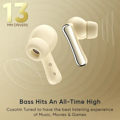 MIVI DuoPods T80 TWS Earbuds with Environmental Noise Cancellation (IPX4 Water Resistant, 13mm Bass Drivers, Ivory)