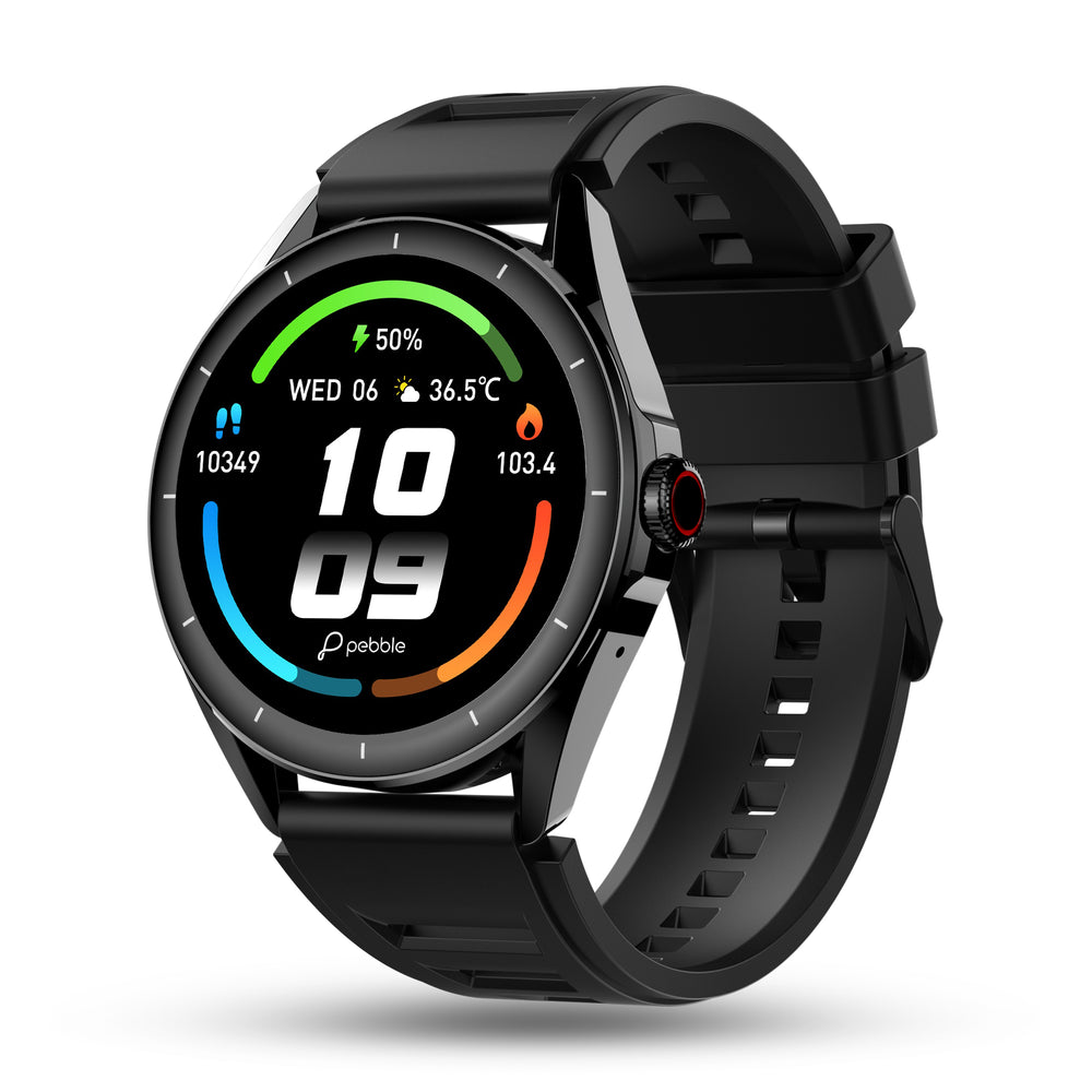 Pebble Cosmos Valor 1.43"Amoled Display, BT Calling, Multi Sports Modes, Rotating Crown Smartwatch