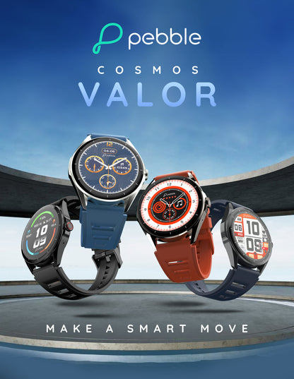 Pebble Cosmos Valor 1.43"Amoled Display, BT Calling, Multi Sports Modes, Rotating Crown Smartwatch