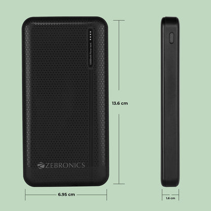 ZEBRONICS Mb10000S12 Power Bank, 10000 Mah, Rapid Charge, 20W Output, Dual USB Output, Pd 3.0 Type C, Built in Protections, Tablets Led Indicator, Made in India (Black)