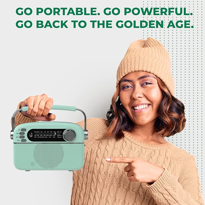 iGear Evoke Retro Modern style Radio and MP3 player with FM/AM/SW, 3 bands, Bluetooth, USB, TF/SD Card, 1200mAh rechargeable battery, Solar charger, Material ABS and Metal, Colour Pearl Blue and Silver, 1 Year Free replacement warranty.