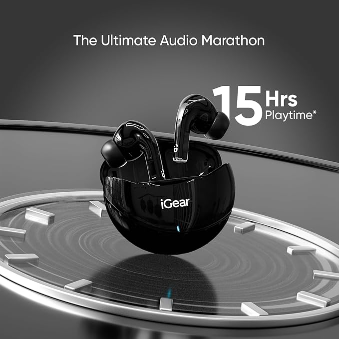 iGear Gemz Wireless Earbuds: 15 Hours Playtime, HiFi Bass, Instant Pairing, Touch Controls, Voice Assistance