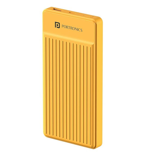 Portronics Luxcell B 10K 10000 mAh 22.5W Fast Charging Power Bank, Ultra Slim Power Bank with Mach USB-A Output, Type C PD Output, Type C Input, Wake Up Button(Yellow)