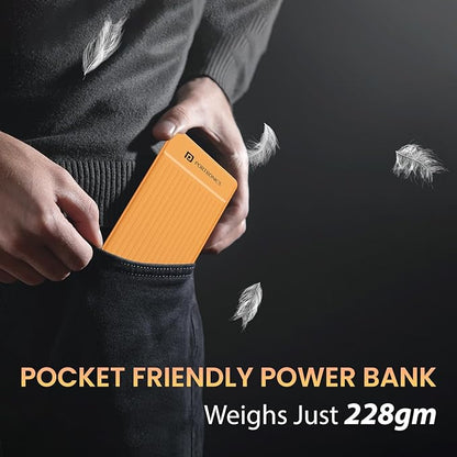 Portronics Luxcell B 10K 10000 mAh 22.5W Fast Charging Power Bank, Ultra Slim Power Bank with Mach USB-A Output, Type C PD Output, Type C Input, Wake Up Button(Yellow)