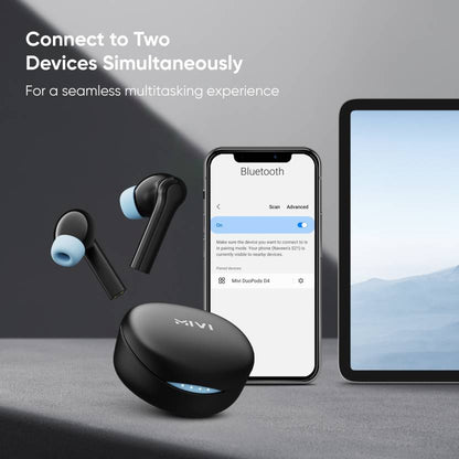 Mivi Duopods N4 True Wireless TWS Earbuds, Upto 50 hrs of playtime, 13mm driver, Bluetooth v5.3, Dual Connection, Voice Assistance, Bluetooth v5.3, AI ENC, Low Latency, Cobalt Black