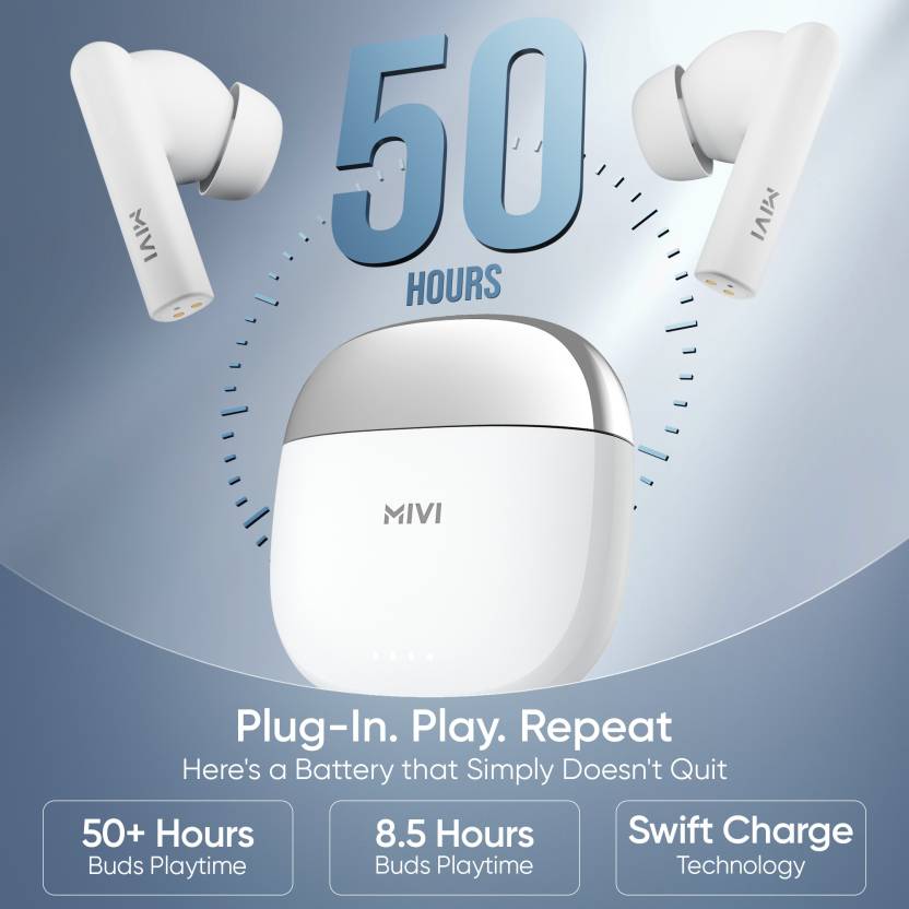 Mivi DuoPods i4 TWS,Quad-mic ENC,13mm Bass,50+ Hrs Playtime,low latency,Type C,5.3 Bluetooth  (White, True Wireless)