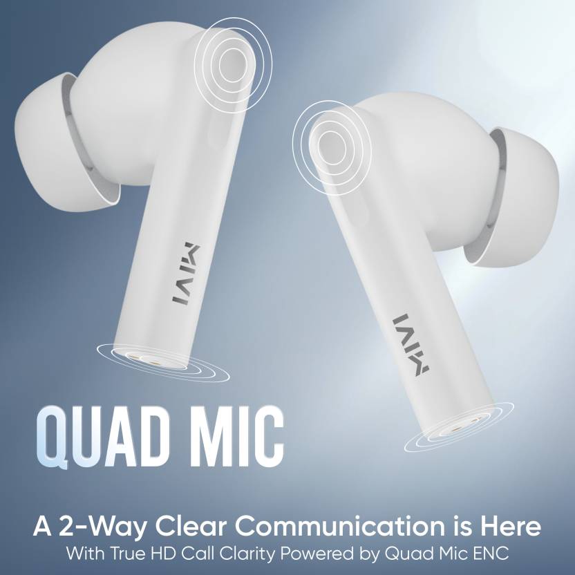 Mivi DuoPods i4 TWS,Quad-mic ENC,13mm Bass,50+ Hrs Playtime,low latency,Type C,5.3 Bluetooth  (White, True Wireless)