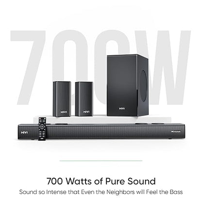 Mivi Fort Q700D Dolby Home Audio | 700W Sound bar, 5.1 Channel Home Theatre, 8-inch subwoofer, 2 Satellite Speakers, 4 Unique Input and 5 EQ Modes, LED Display, Remote Control