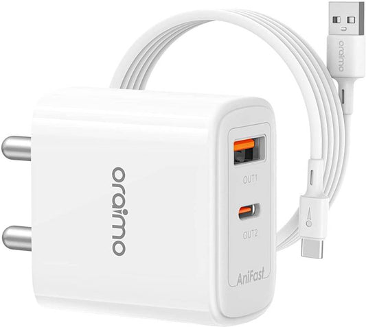 ORAIMO 25 W 3 A Wall Charger for Mobile with Detachable Cable  (White, Cable Included)