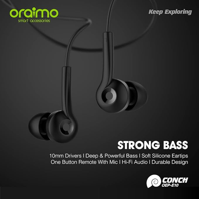 Oraimo OEB-E21 Wired in Ear Earphone with Mic (Black)