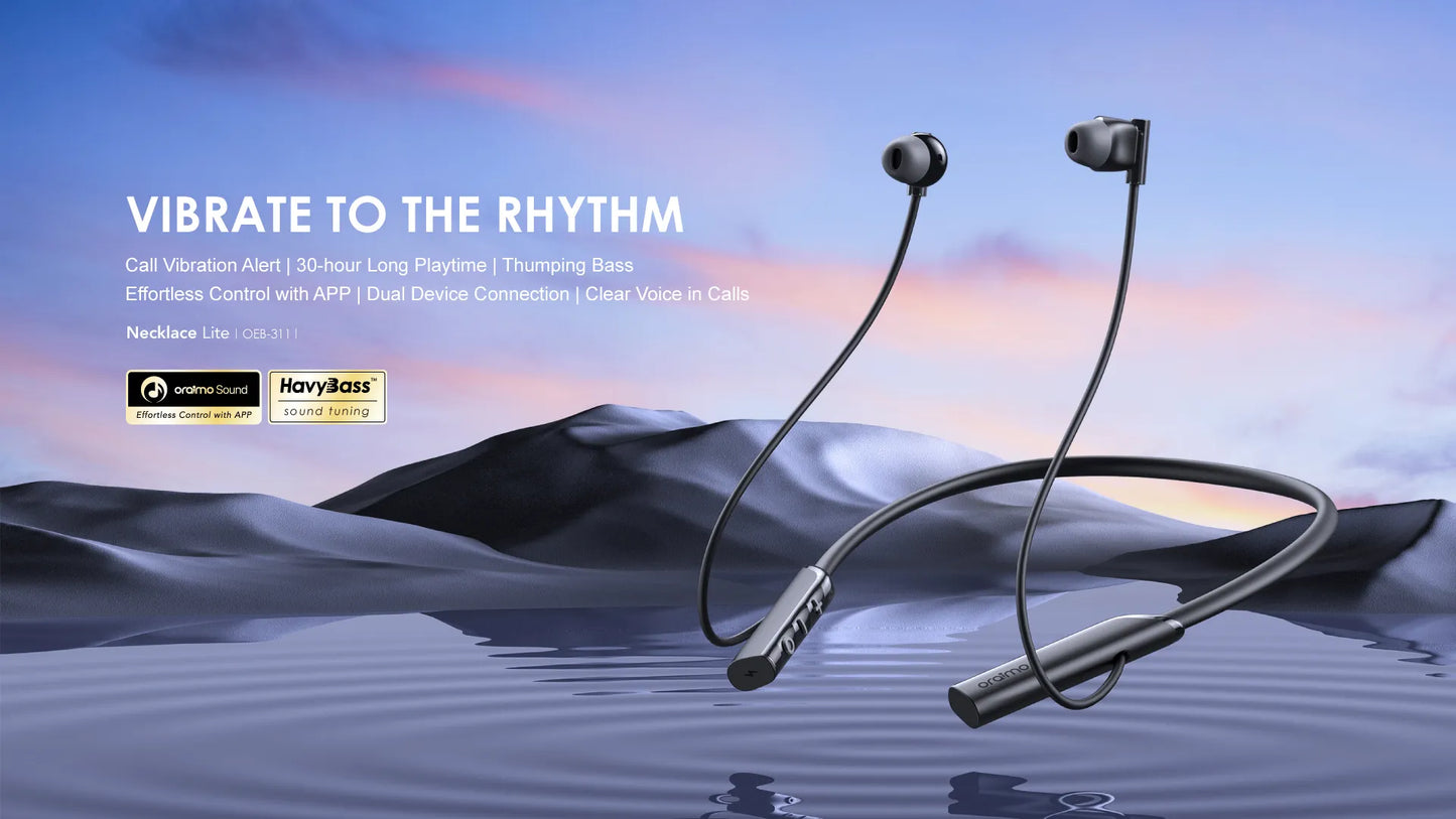 Oraimo Necklace Lite OEB-311 Neckband Wireless in Ear Earphones Deep Bass,30Hrs Playtime,ASAP Charge,ENC Tech,Low-Latency Ergonomic Neckband, Sweat-Resistant Magnetic Earbuds, Dual Pairing