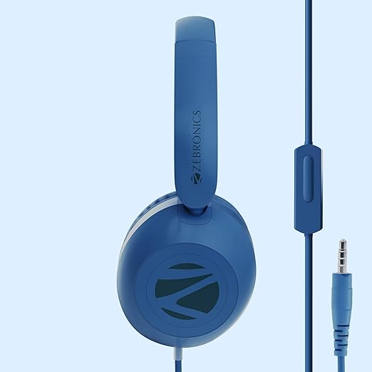 Zebronics BOOM Wired Headphone, Over Ear, in-Line MIC, Foldable, 1.5 meter Cable, for 3.5mm (Mobile | Tablet | Laptop | MAC), Soft Cushion, 40mm Drivers (Blue)