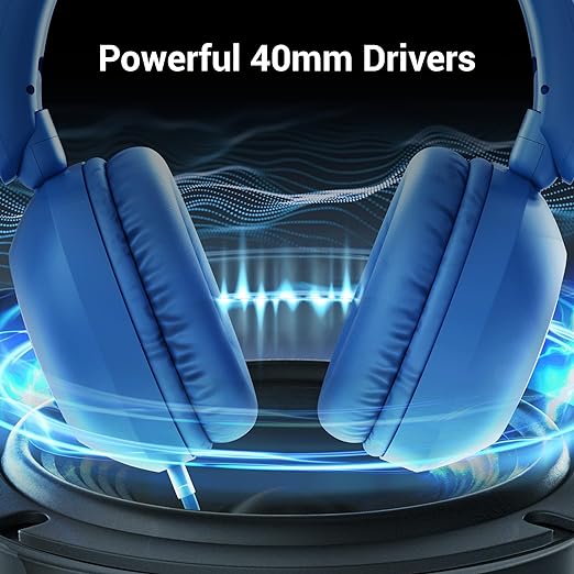 Zebronics BOOM Wired Headphone, Over Ear, in-Line MIC, Foldable, 1.5 meter Cable, for 3.5mm (Mobile | Tablet | Laptop | MAC), Soft Cushion, 40mm Drivers (Blue)