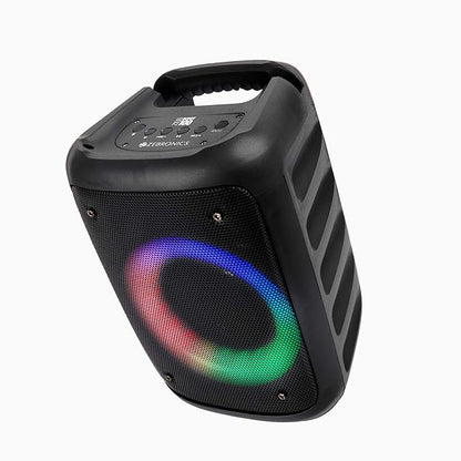 Zebronics Zeb-Buddy 100 Portable BT v5.0 Speaker with TWS, 15W RMS, Wired mic Karaoke, 5H Backup, RGB LED, FM Radio, AUX, USB, Micro SD, Built in Rechargeable Battery and Mobile Holder, Black