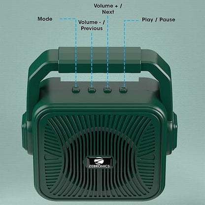 ZEBRONICS Zeb-County 2 Portable Wireless Speaker Supporting Bluetooth v5.0, FM Radio, Call Function, Built-in Rechargeable Battery, USB/Micro SD Card Slot, 3.5mm AUX Input, TWS