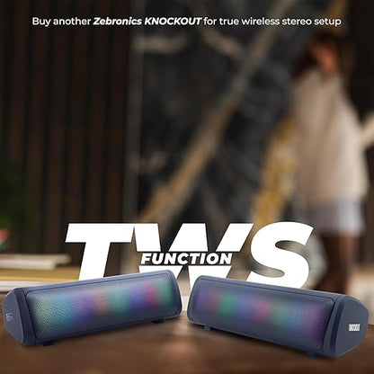 ZEBRONICS Knock Out Portable Bluetooth v5.3 Speaker with 10W Output, RGB LED Lights, TWS Function, up to 10h* Backup, USB, mSD, Passive Radiator