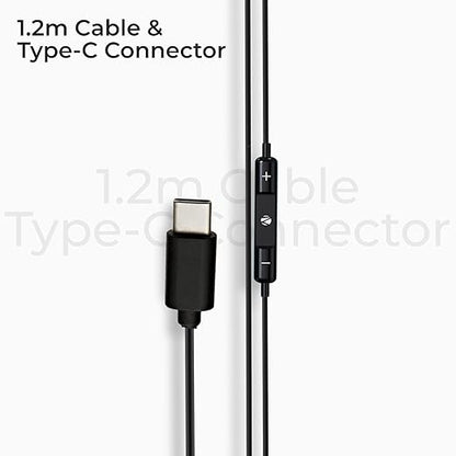 ZEBRONICS Buds 30C Type- C in Ear Earphone with in-line MIC, Rich 14.2mm Driver, Volume Control, 1.2m Cable, Call Function (Black)